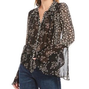 Free People Black and Cream Floral Blouse